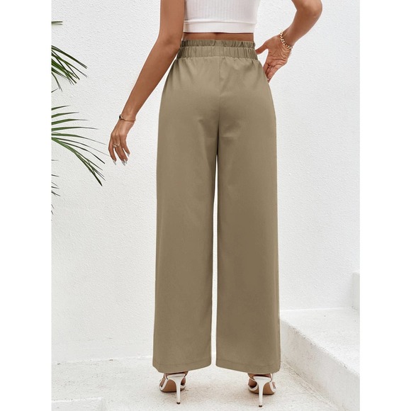 Cream boho Paperbag Waist Slant Pocket high waist Wide Leg Pants - Picture 11 of 11